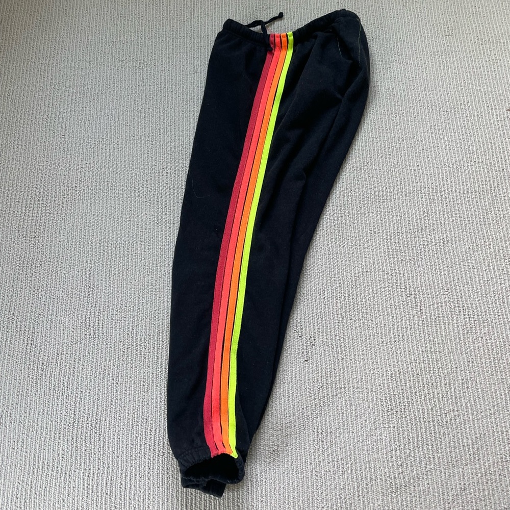 Aviator Nation 4 Stripe Rainbow Sweatpants Charcoal Neon